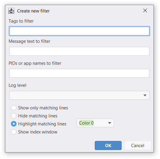 &ldquo;Create new filter&rdquo; dialog